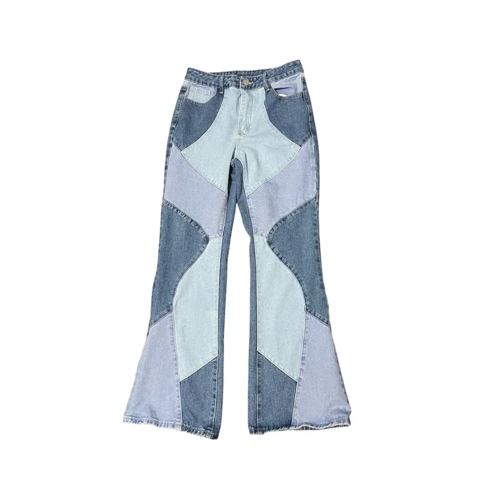 SHEIN Women's Patchwork Flare Jeans Light Wash Denim Size‎ M